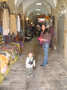 Mummy and Jojo in the shuk in Akko